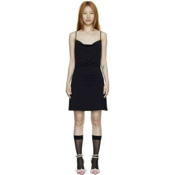Mach & Mach Viscose Black Slip Dress Mini Crystal Bow Straps 90s Wedding Guest - Picture 1 of 8